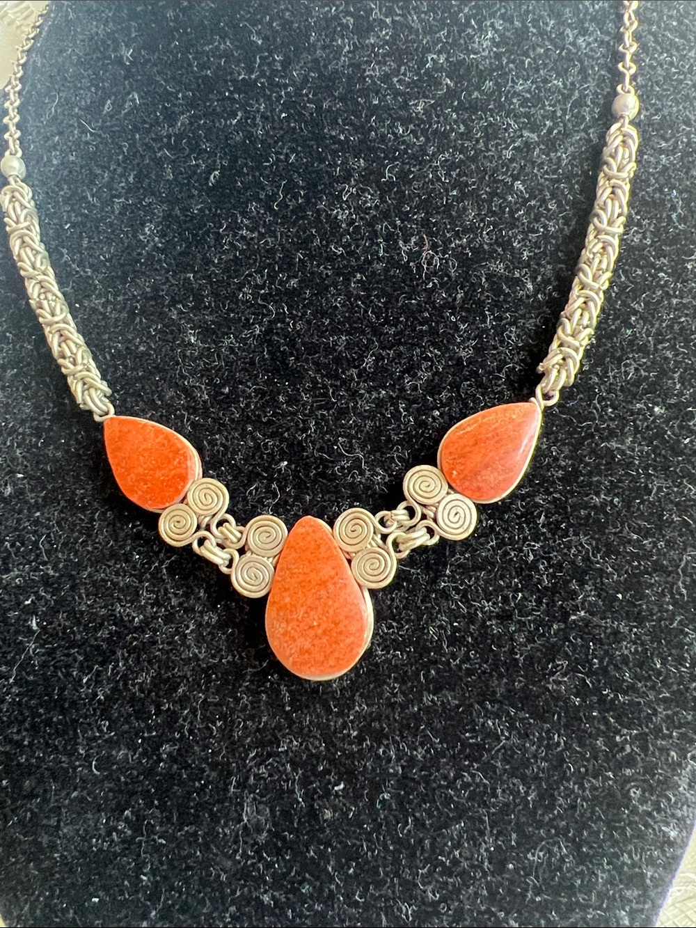 Red Stone Teardrop Pendant Necklace - Women's Jewelry